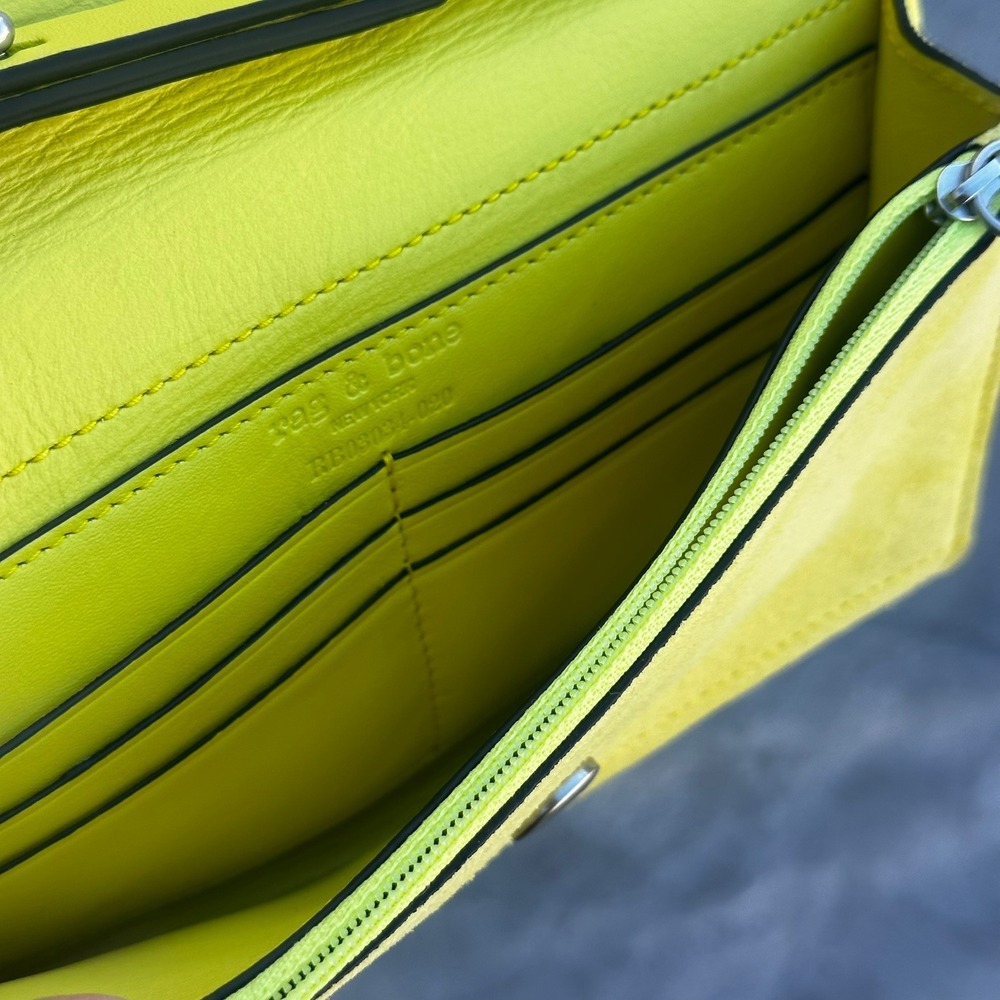 Rag & Bone Highlighter Yellow Atlas Crossbody Leather Bag Wallet Chain Strap 8" - Picture 8 of 16